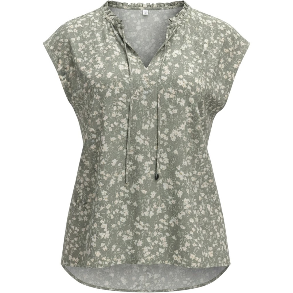 Buffalo Blouse Women XL Green Floral Tie Neck Boho Ruffle Cap Sleeve Top
